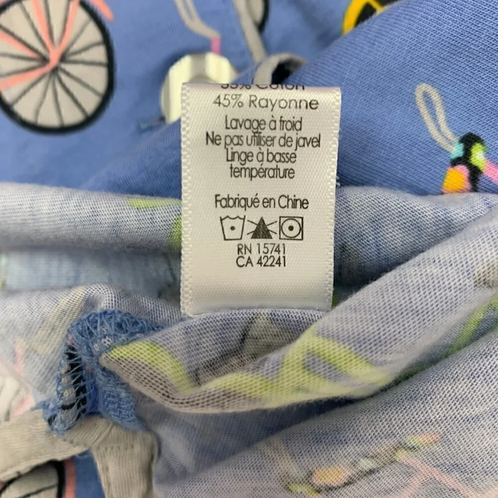 PJ Studio Pajama Top Size Small NWT Dogs & Bicycles Blue Sleep Top
